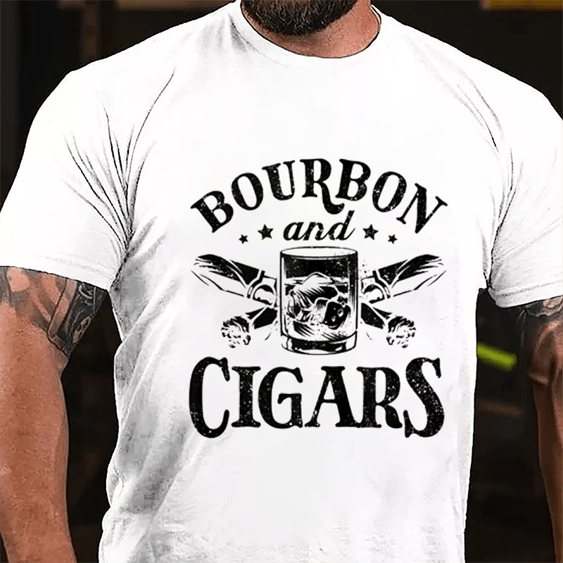 Bourbon And Cigars Graphic Cotton T-shirt-Maturelion