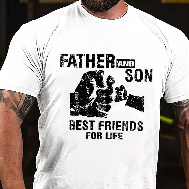 Father And Son Best Friends For Life Father's Day Graphic Cotton T-shirt-Maturelion