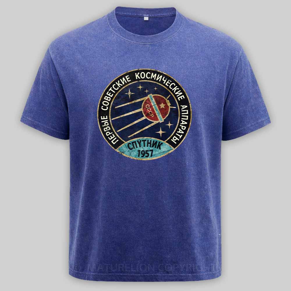 Maturelion Vintage Blue Badge Спутник V01 Washed T-shirt