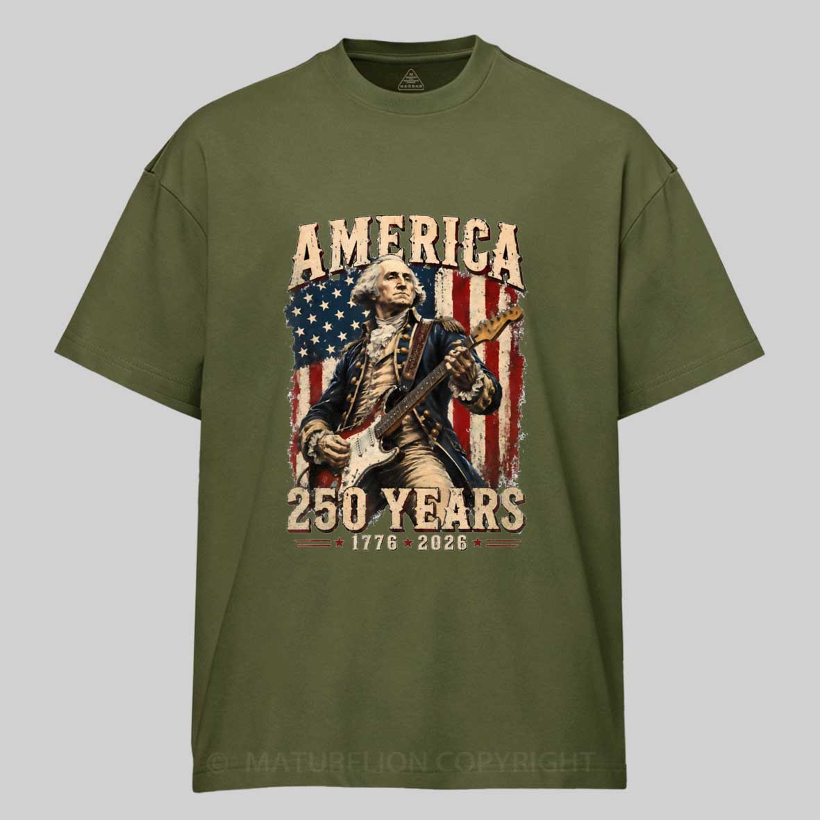 Maturelion George Washington Playing Guitar 250 Anniversary T-shirt 