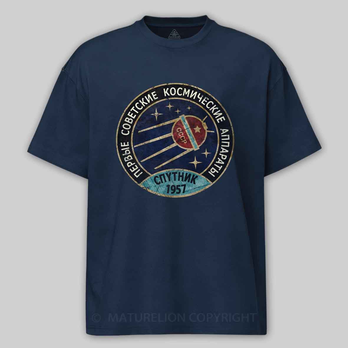 Maturelion Vintage Blue Badge Спутник V01 Cotton T-shirt