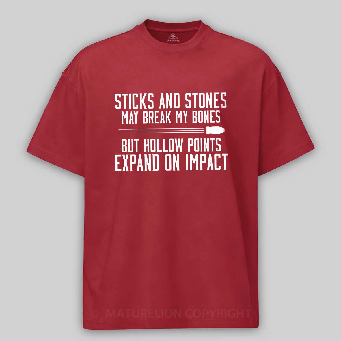 Maturelion Men's T-Shirt Hollow Points Sticks and Stones Gun Cotton T-Shirt