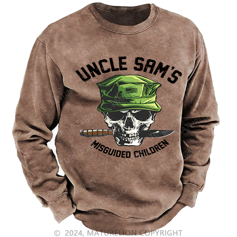 Maturelion Men's Sweatshirt Uncle Sam's Misguided Children Washed Sweatshirt