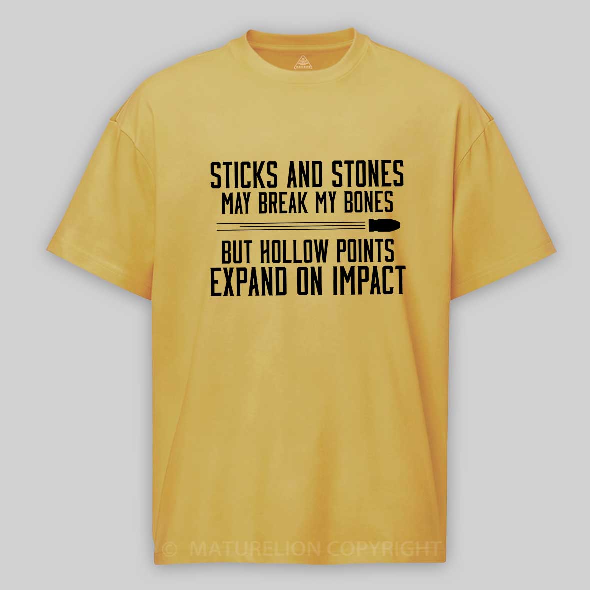 Maturelion Men's T-Shirt Hollow Points Sticks and Stones Gun Cotton T-Shirt