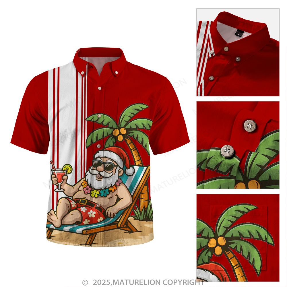 Maturelion Christmas Hawaiian Shirt Santa Riding Motorcycle Hawaiian Shirt