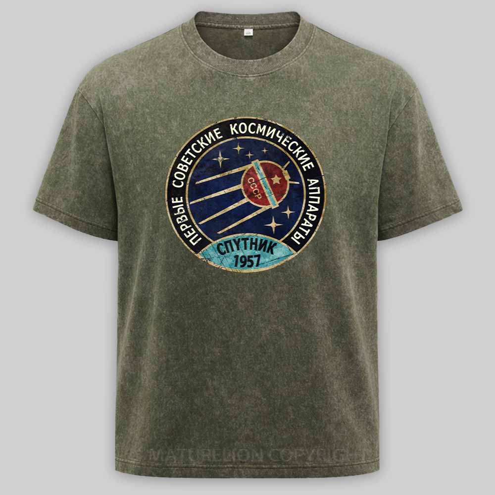 Maturelion Vintage Blue Badge Спутник V01 Washed T-shirt