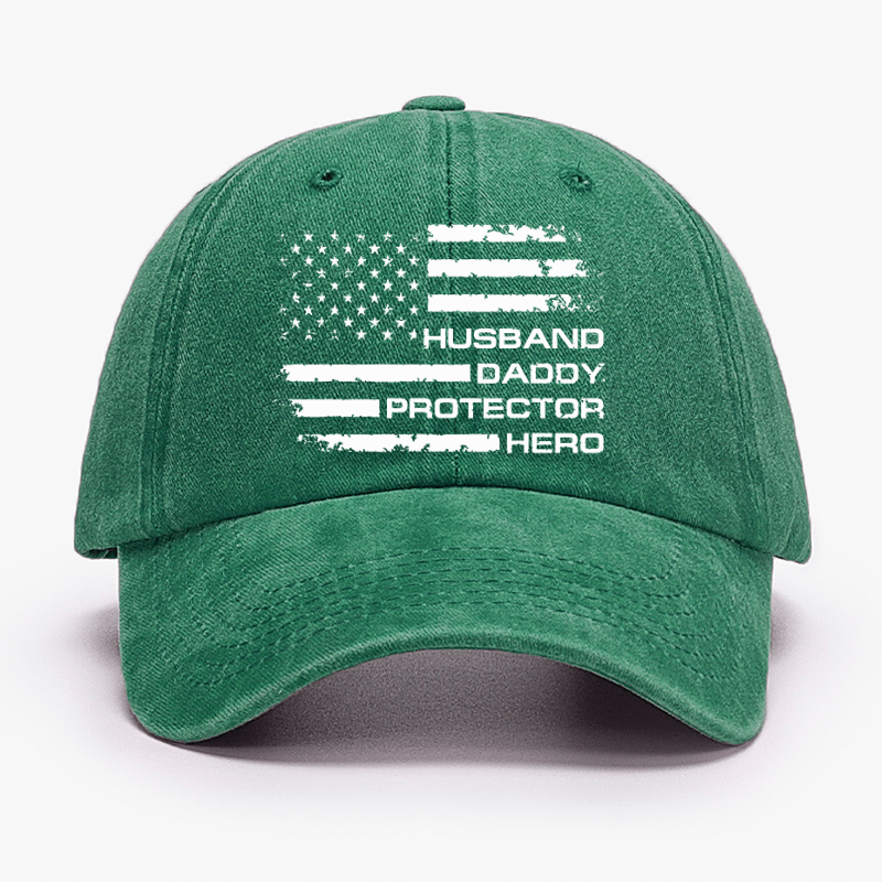 Husband Daddy Protector Hero Fathers Day Camo American Flag Cap-Maturelion