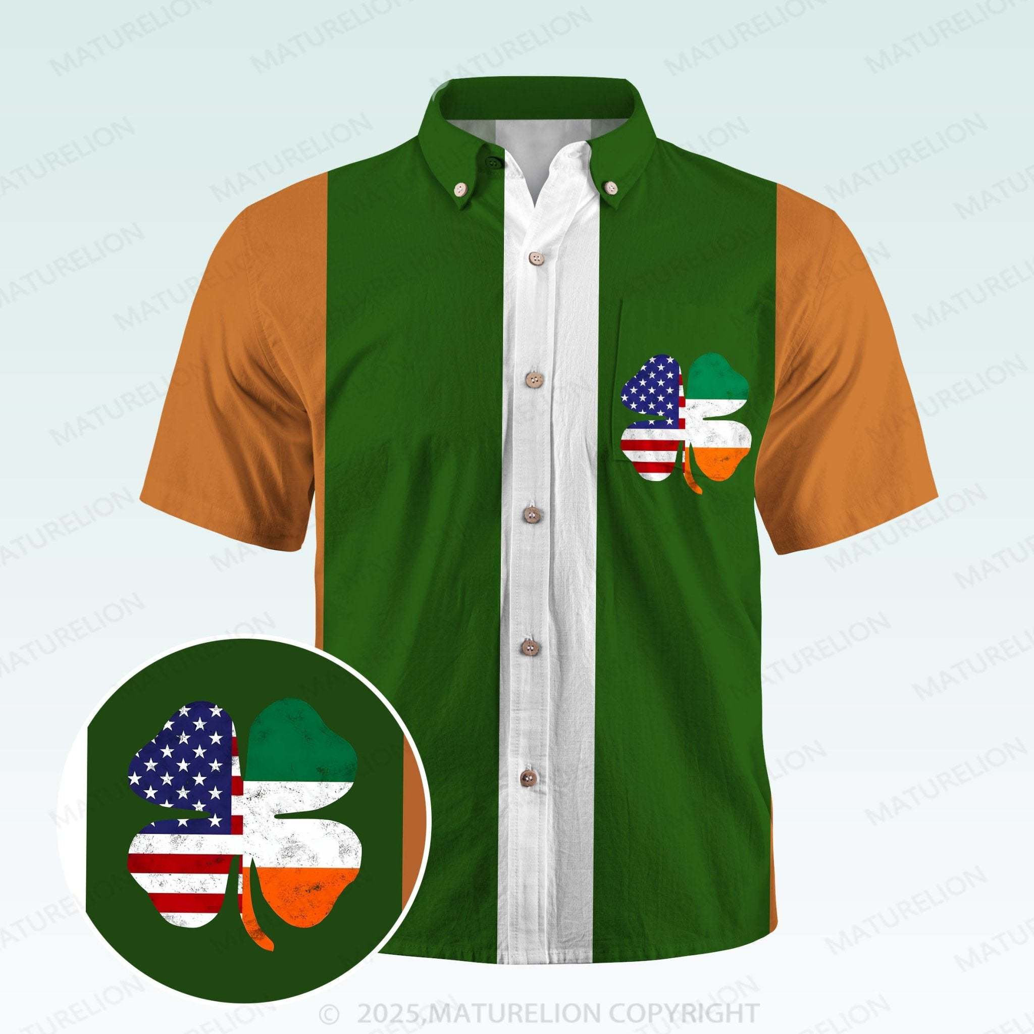 Matuelion St. Patrick's Button Pocket ShirtRetro Shamrock Breeze Hawaiian Shirt