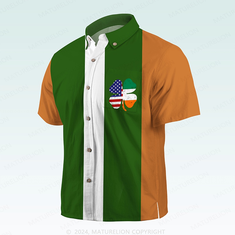 Matuelion St. Patrick's Button Pocket ShirtRetro Shamrock Breeze Hawaiian Shirt