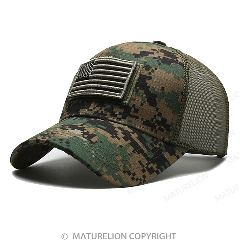 Maturelion American Flag Patch Mesh Trucker Hat