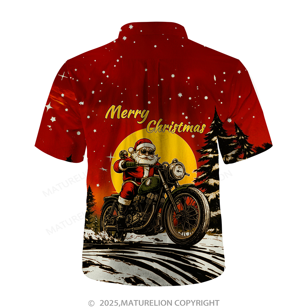 Maturelion Christmas Hawaiian Shirt White Tropical Santa with Palm Tree Hawaiian Shirt