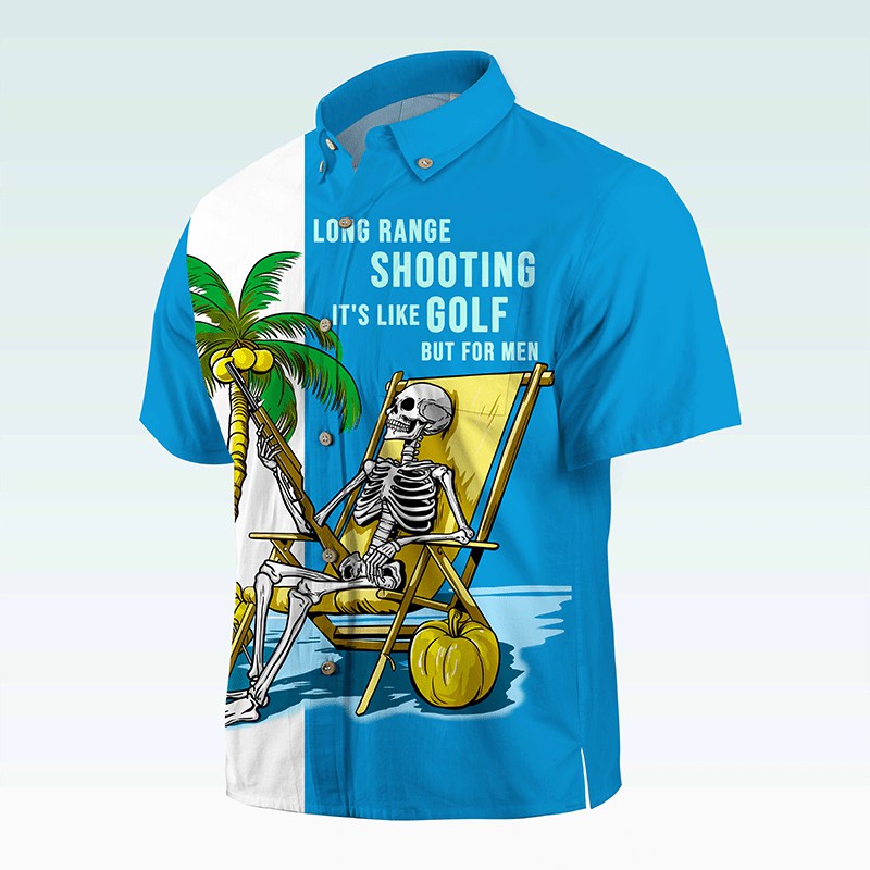 Maturelion Men's Button Pocket Shirt Coconut Tree Skeleton Shirt Men Casual Hawaiian Short Sleeve Button Down