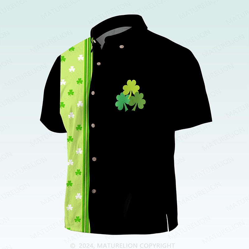 Maturelion St. Patrick's Button Pocket ShirtOld School Tropical Clover Vibes Hawaiian Shirt