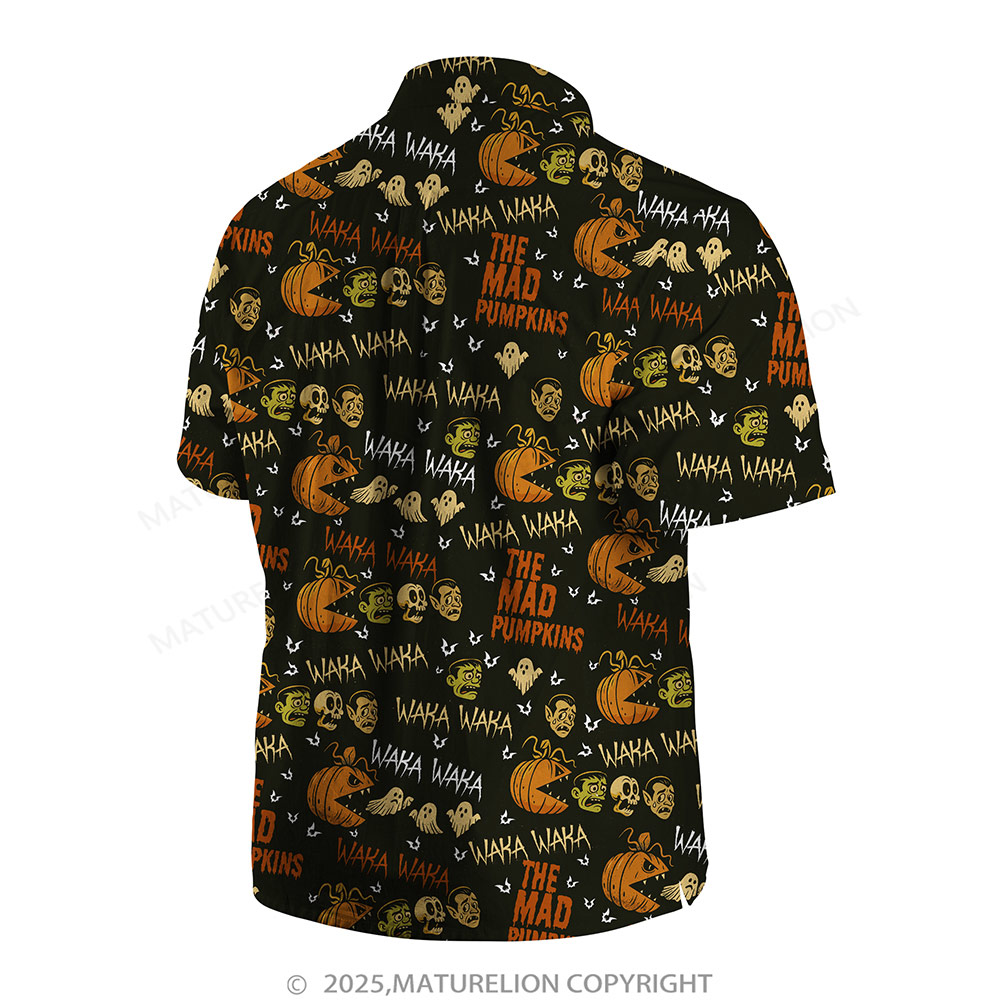 Maturelion Halloween Hawaiian Shirt Ghost & Pumpkin Print Hawaiian Shirt
