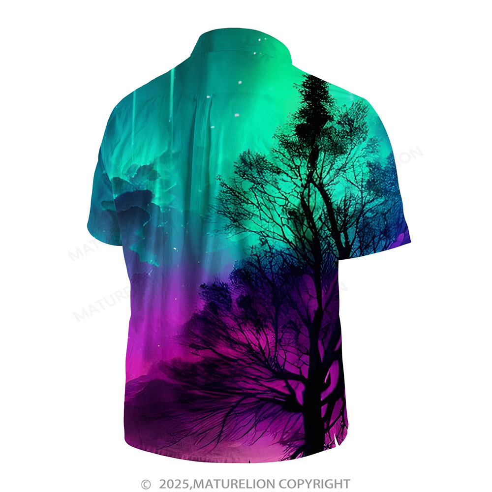 Matreulion Men's Aloha Shirts Aurora Print Hawaiian Shirt