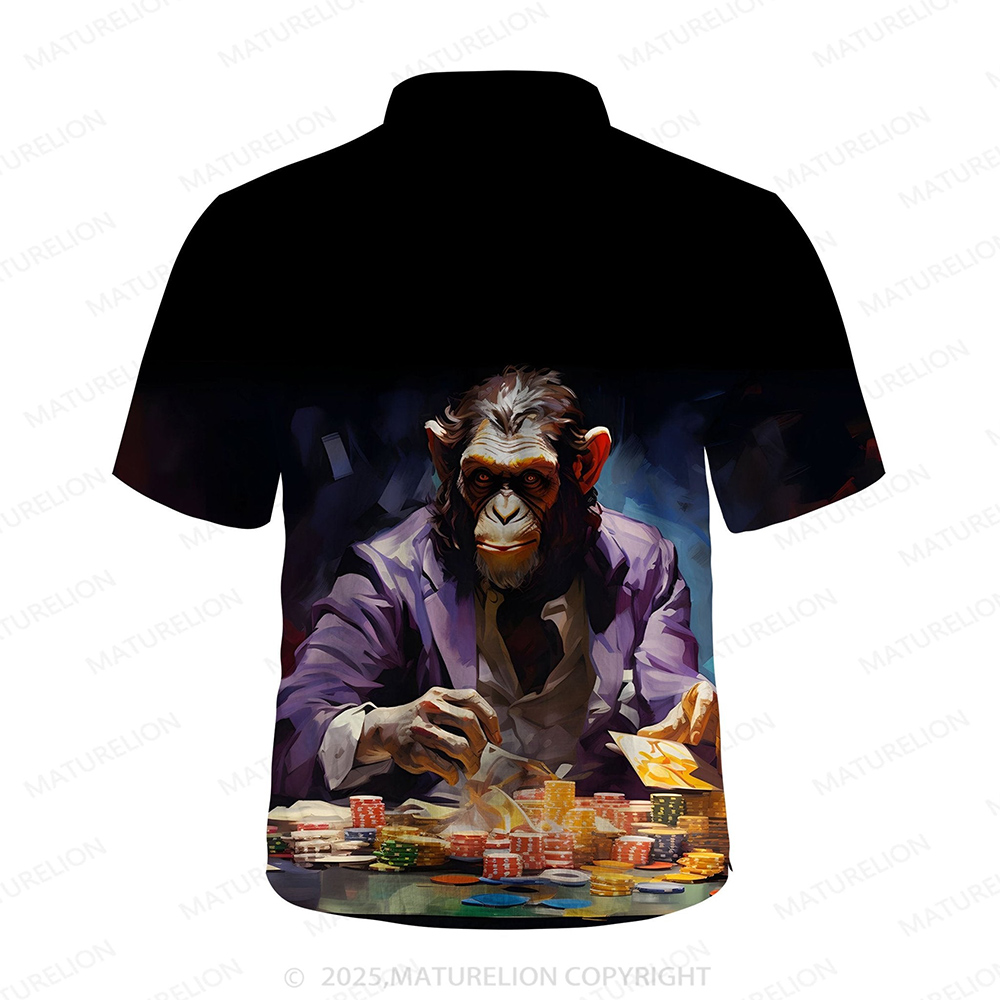 Maturelion Men's Aloha Shirts Retro Fashion Orangutan Animal Pattern Hawaiian Shirt