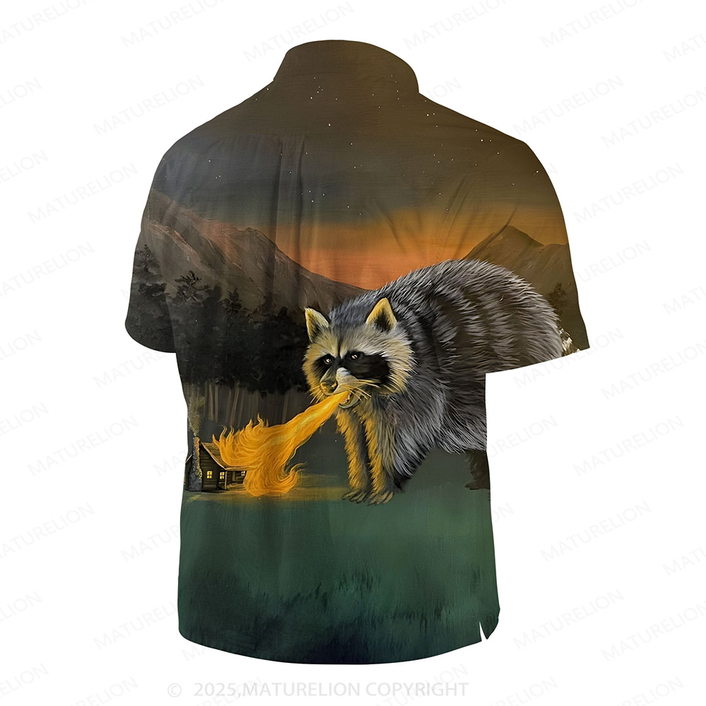 Maturelion Men's Aloha Shirts Raccoon Funny Hawaiian Shirt