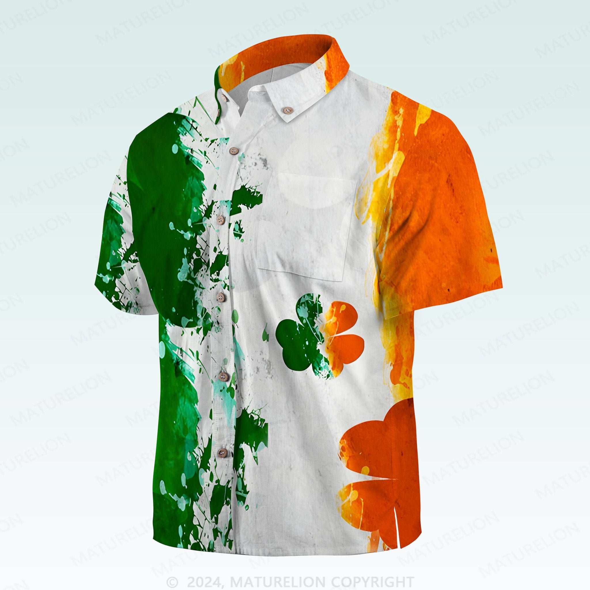 Maturelion St. Patrick's Button Pocket ShirtLucky Island Style Hawaiian Shirt