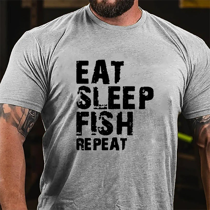Eat Sleep Fish Repeat Cotton T-shirt-Maturelion