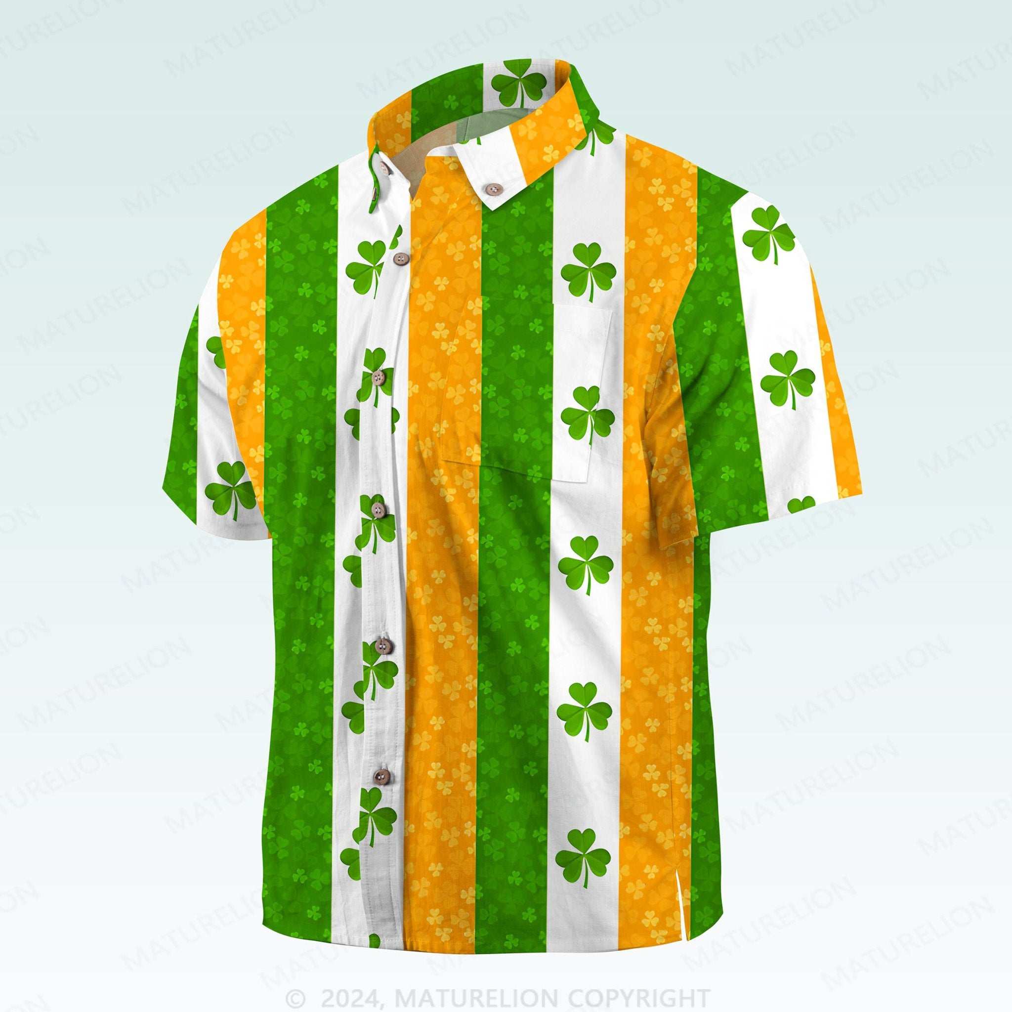 Maturelion St. Patrick's Button Pocket ShirtTropical Irish Delight Hawaiian Shirt