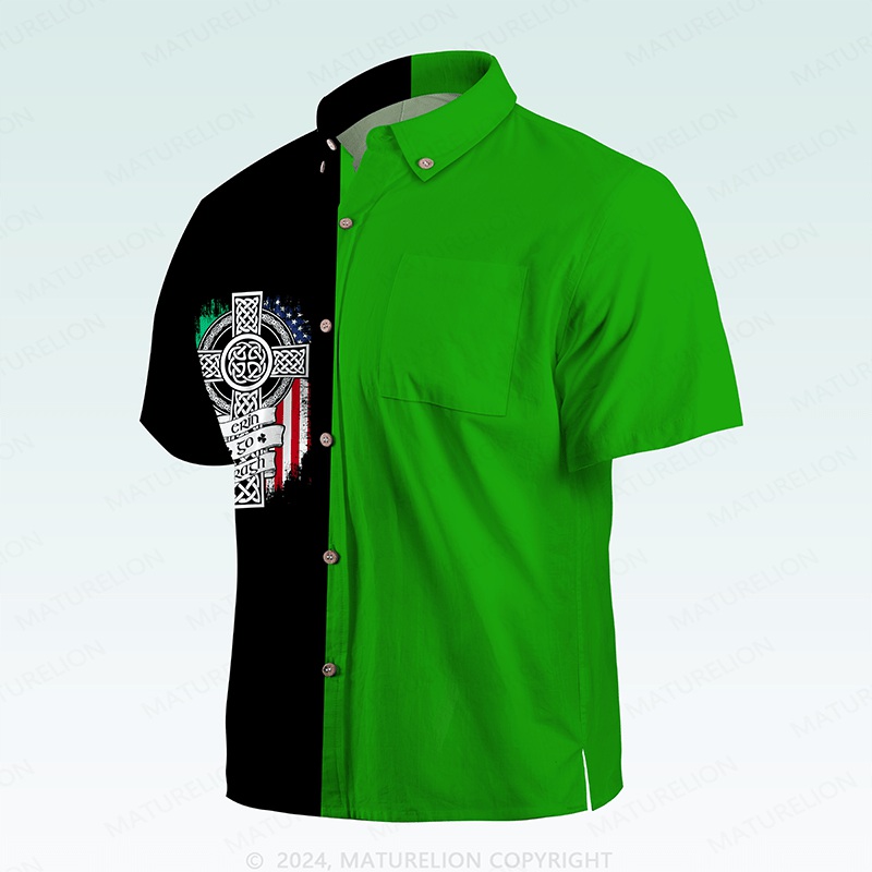 Maturelion St. Patrick's Button Pocket ShirtRetro Island Shamrocks Hawaiian Shirt