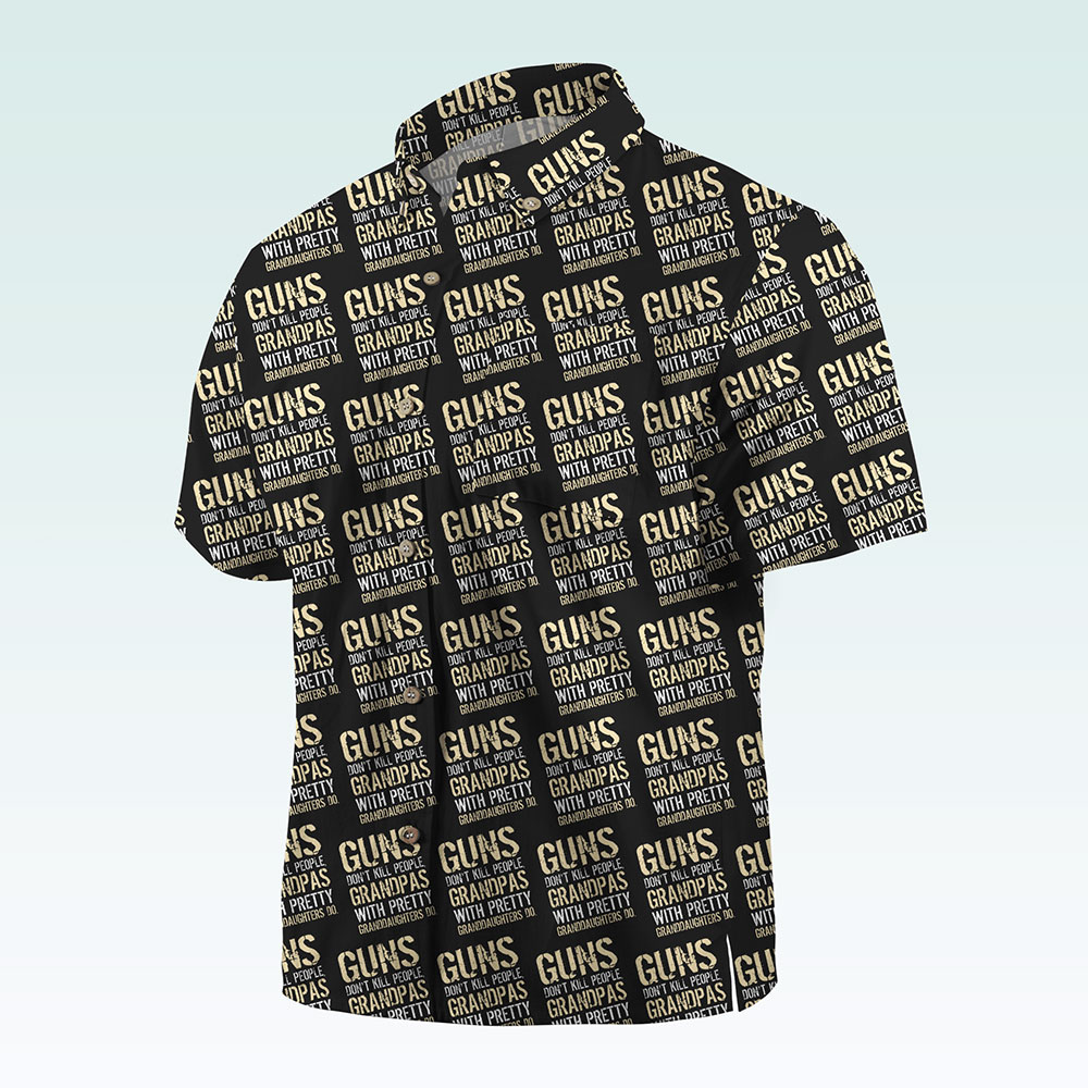 Maturelion Men's Button Pocket ShirtGuns Don't Kill People Dads With Pretty Daughters Do Hawaiian Shirt