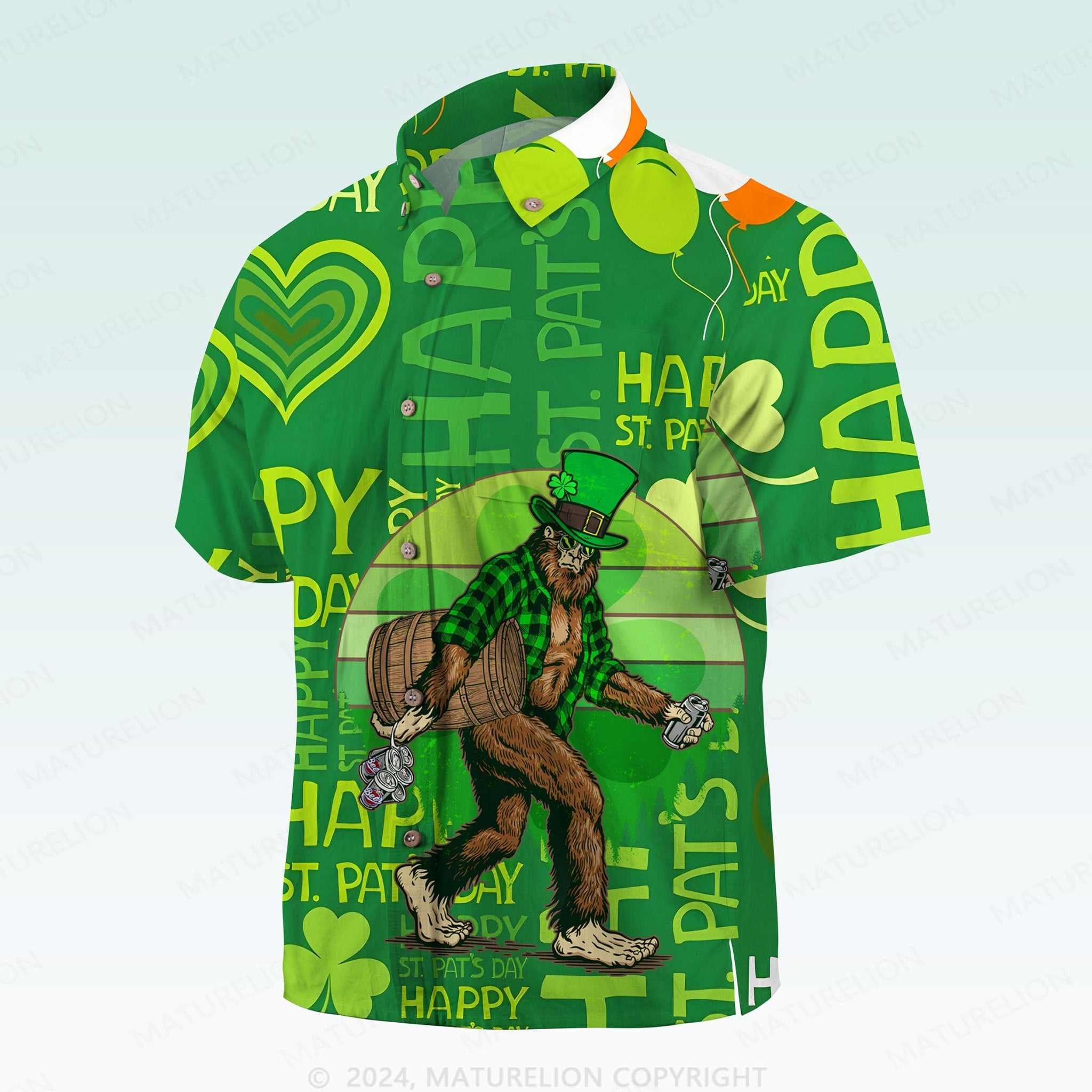 MaturelionSt. Patrick's Button Pocket ShirtTropical St. Paddy’s Print Hawaiian Shirt