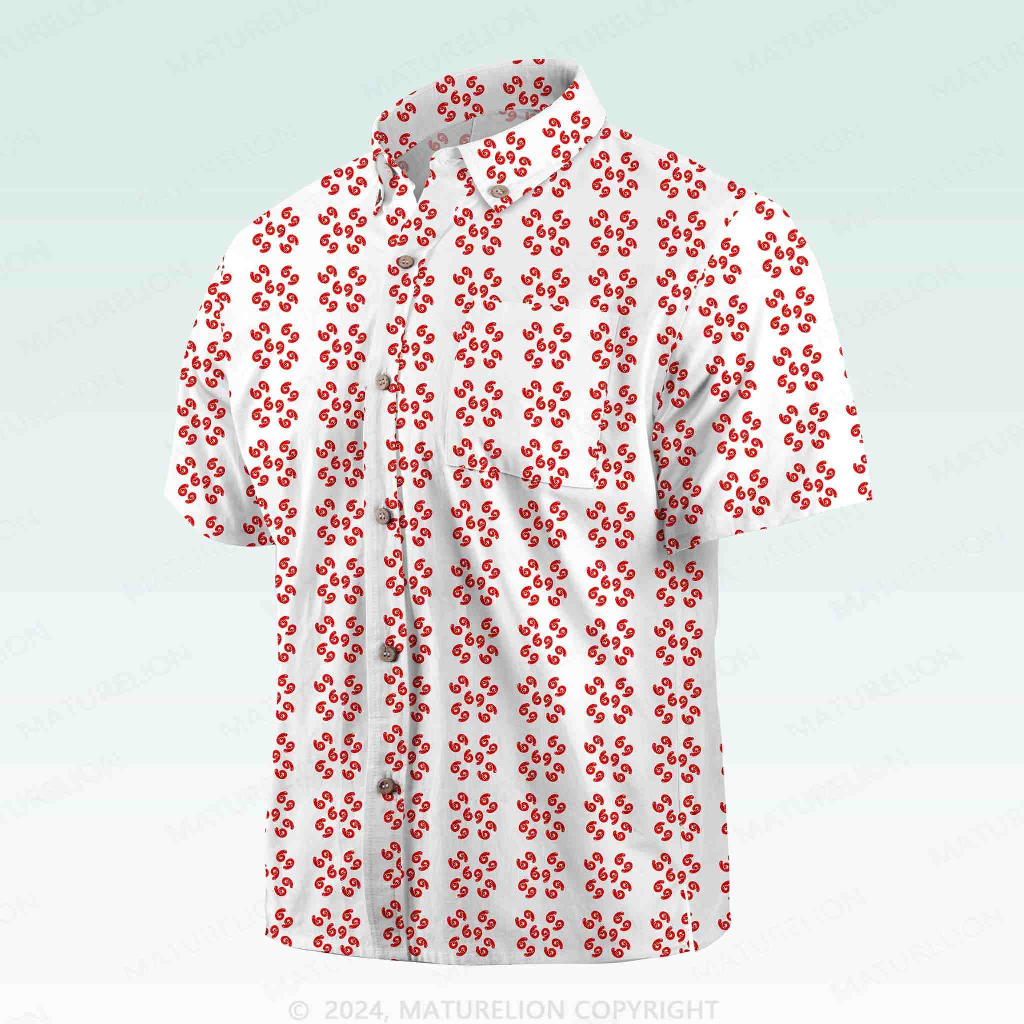 Maturelion Men's Button Pocket Shirt69 Innuendo Beach Hawaiian Shirt