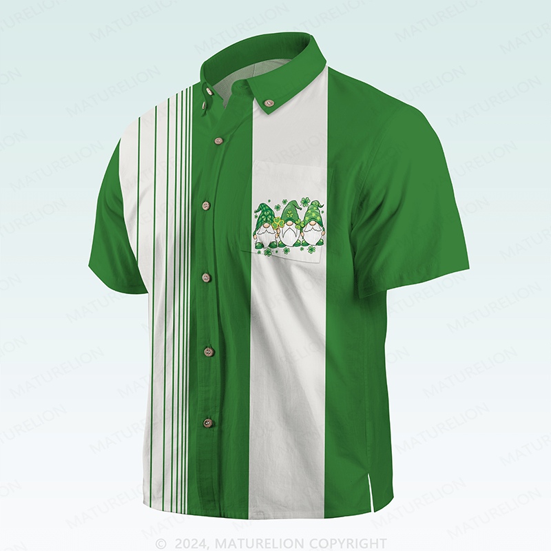 Maturelion St. Patrick's Button Pocket Shirt1950s Inspired St. Paddy's Day Print Hawaiian Shirt