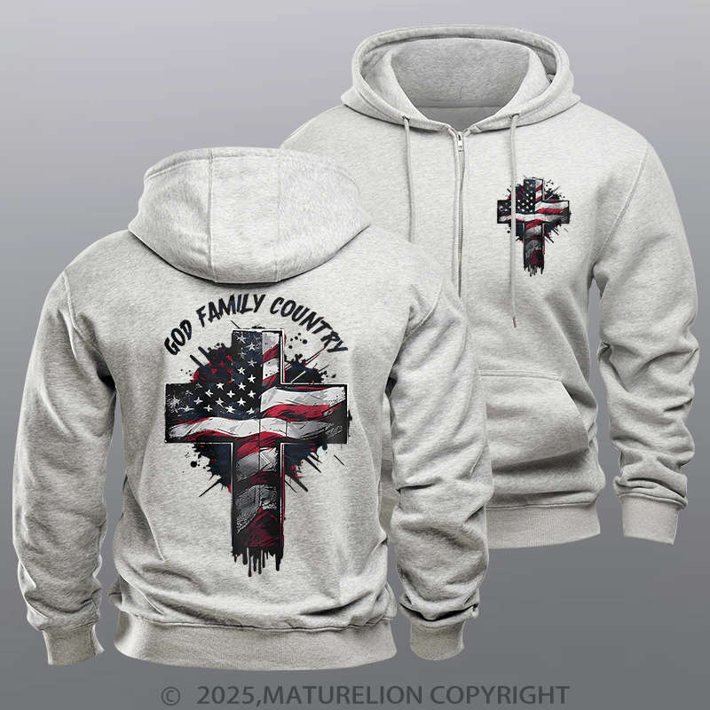 Maturelion Men's Hoodie God Family Country Fleece Zipper Hoodie