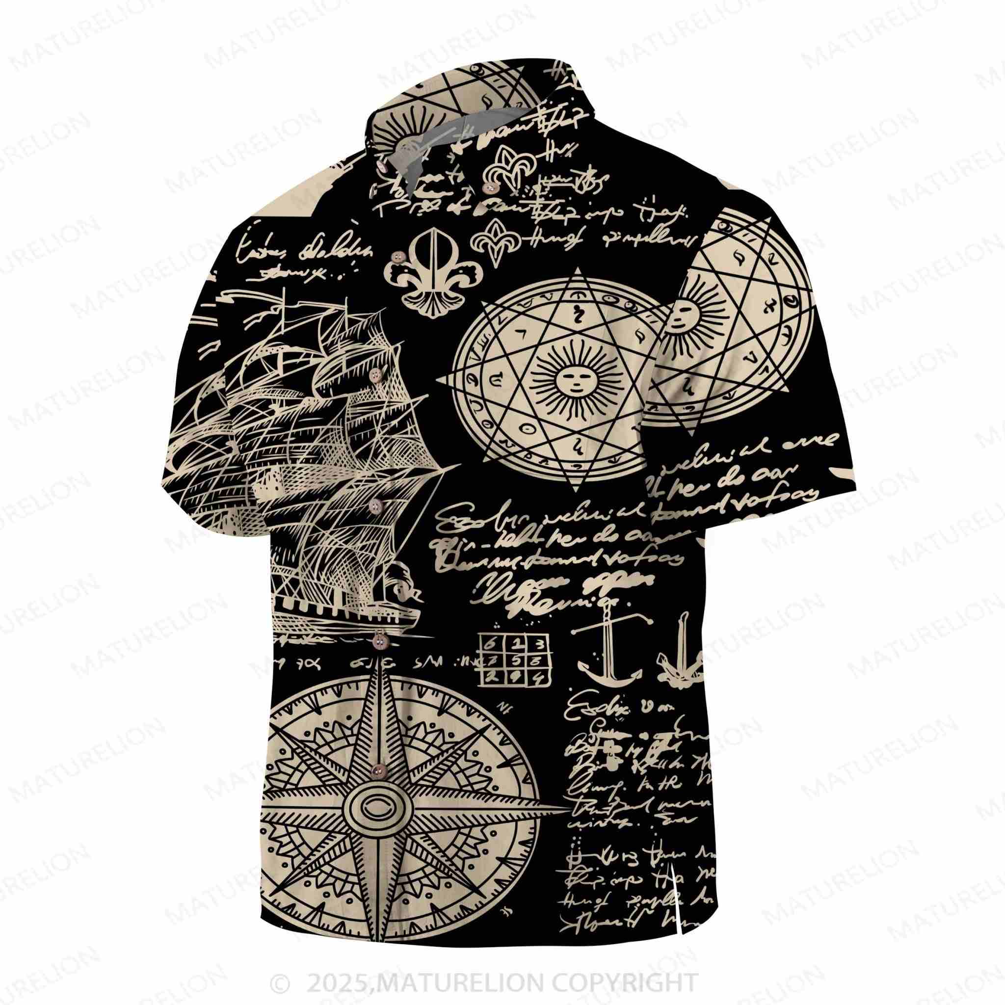 Maturelion Sailboat Compass ocean 3d Print Retro Men's Hawaiian Shirt