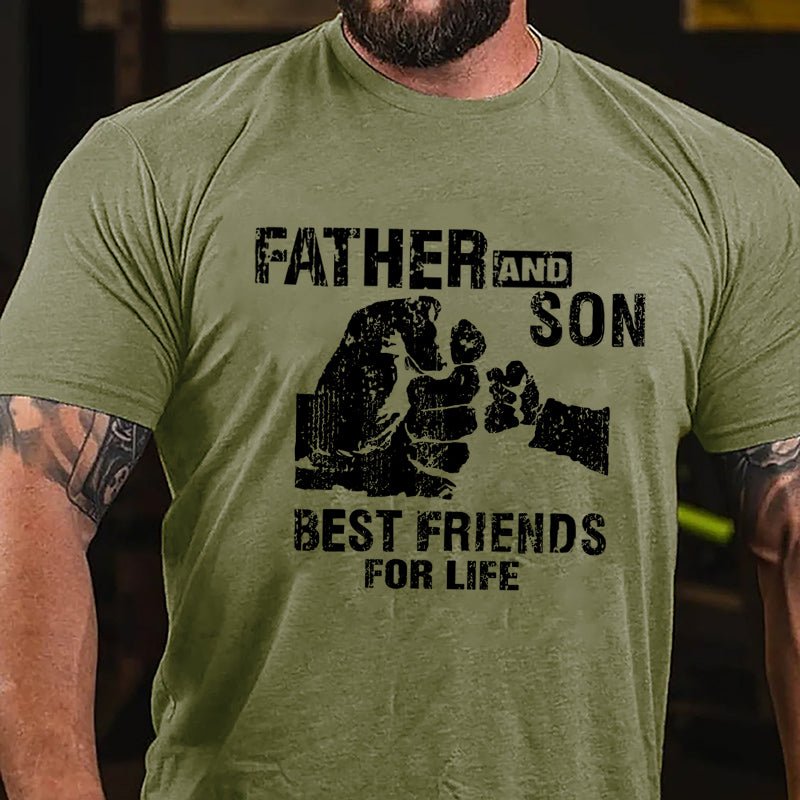 Father And Son Best Friends For Life Father's Day Graphic Cotton T-shirt-Maturelion