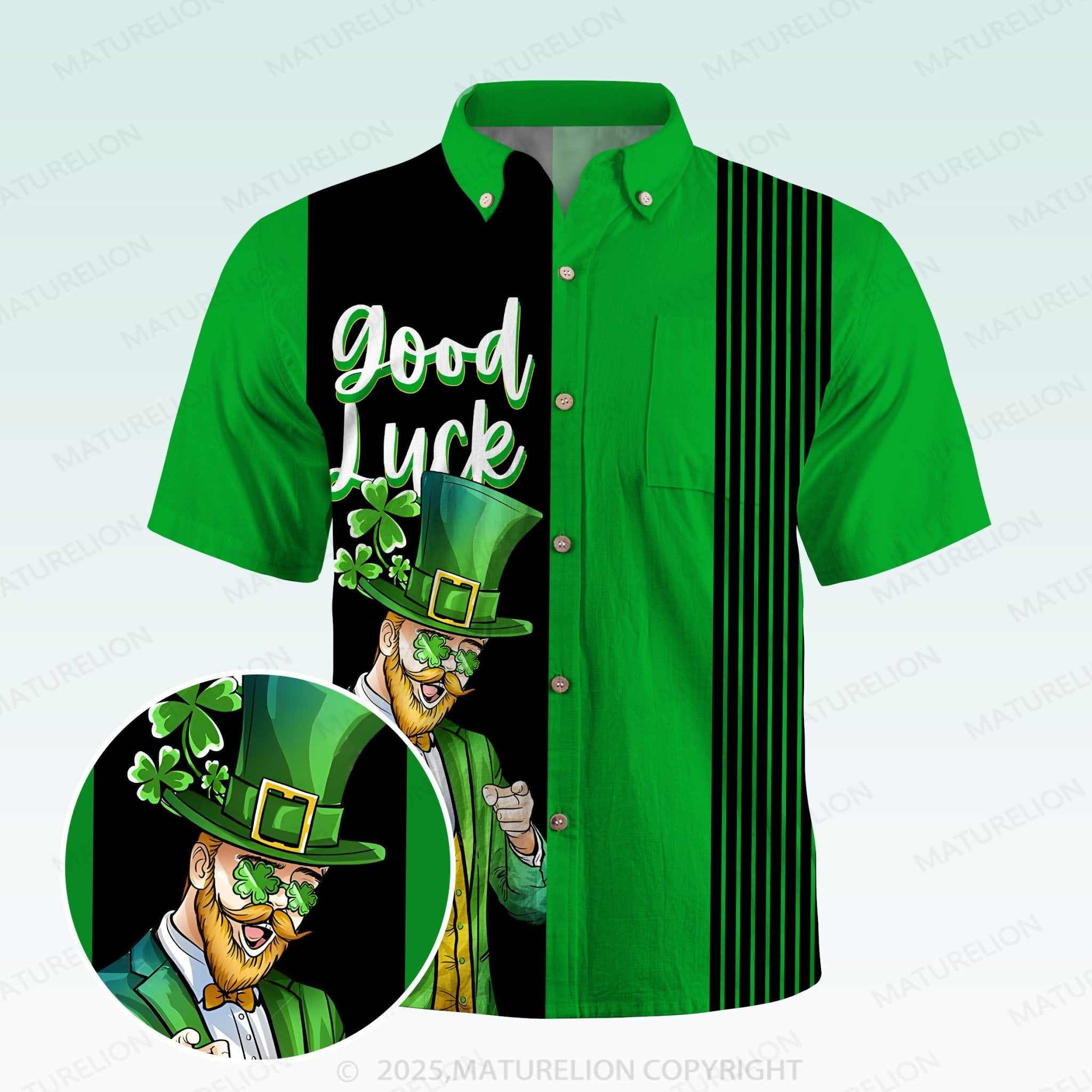 Maturelion St. Patrick's Button Pocket ShirtShamrock Paradise Hawaiian Shirt