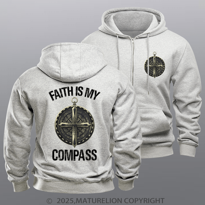 Maturelion Men's Hoodie Faith Is My Compass Fleece Zipper Hoodie