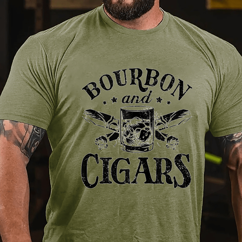 Bourbon And Cigars Graphic Cotton T-shirt-Maturelion