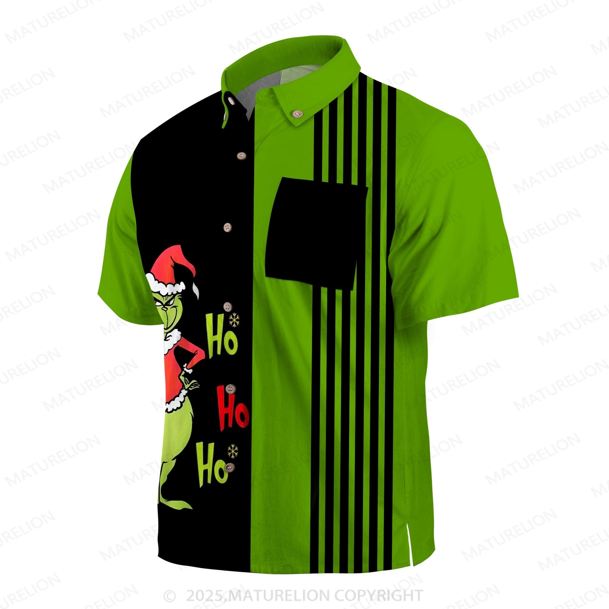 Matuewlion Christmas Hawaiian Shirts Merry Grinchmas Striped Men's Short Sleeve Shirt