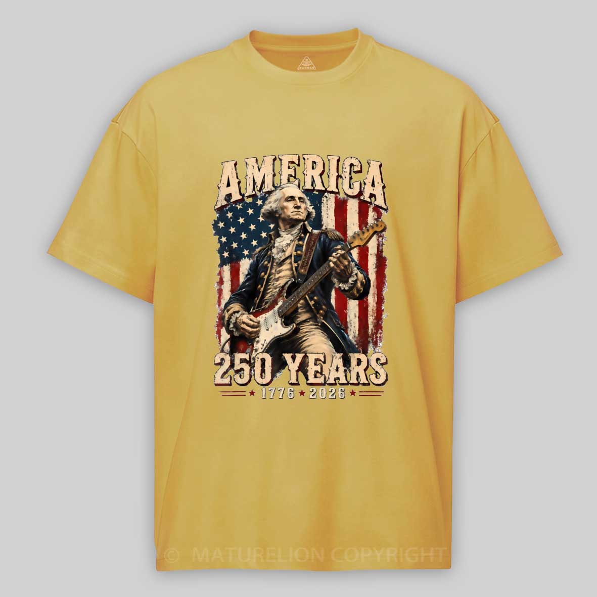 Maturelion George Washington Playing Guitar 250 Anniversary T-shirt 