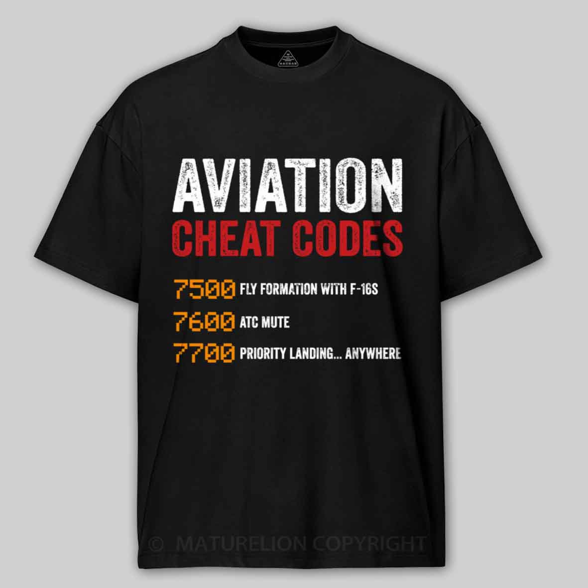 Maturelion Aviation Cheat Codes Pilot Funny Aviation Lover Cotton T-shirt