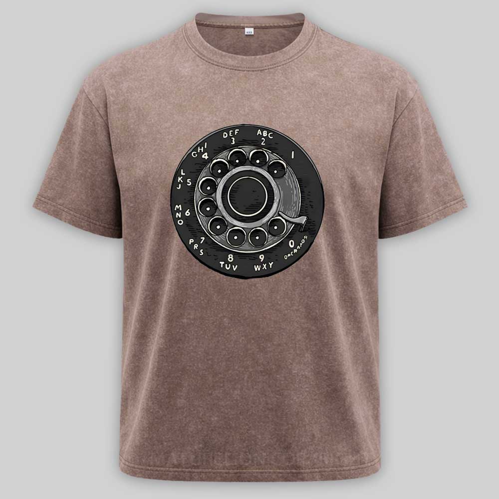 Maturelion Retro Rotary Dial Phone Washed T-shirt