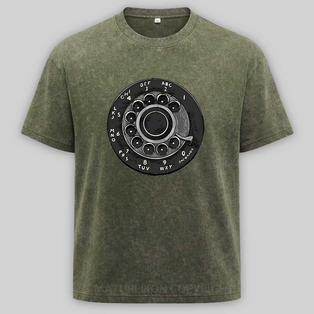 Maturelion Retro Rotary Dial Phone Washed T-shirt