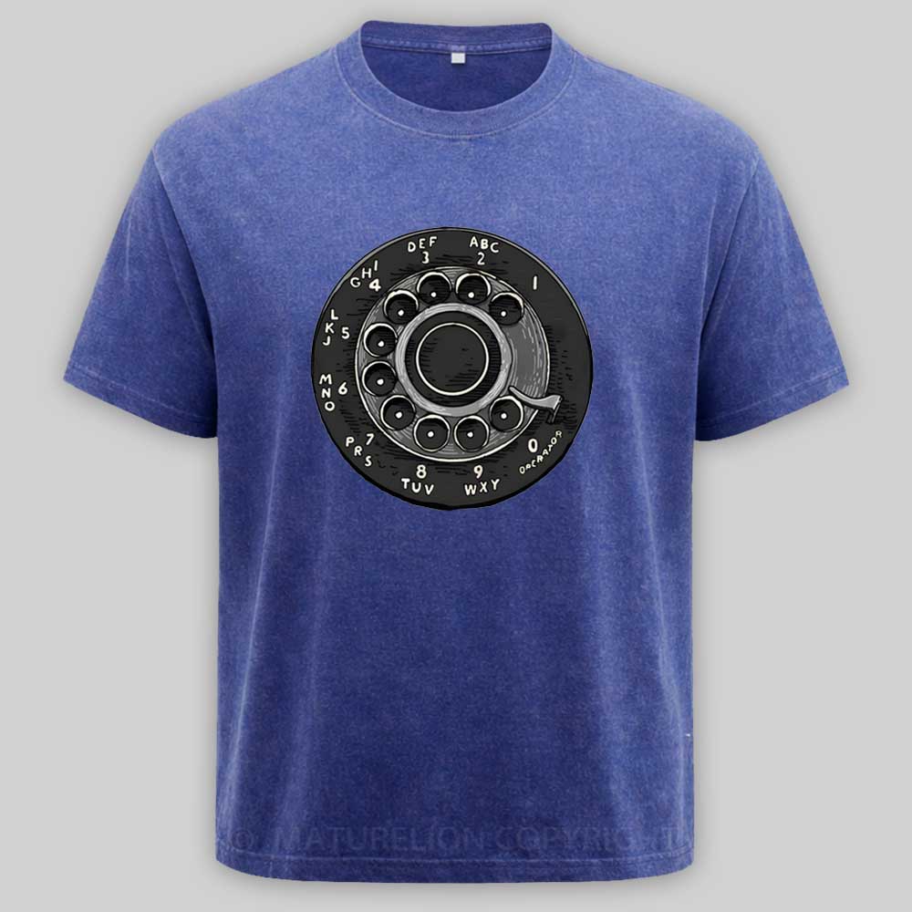 Maturelion Retro Rotary Dial Phone Washed T-shirt