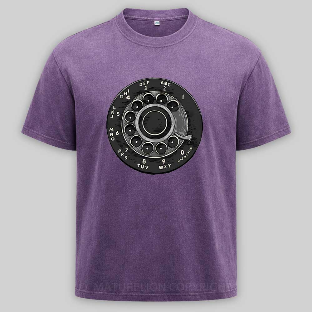 Maturelion Retro Rotary Dial Phone Washed T-shirt