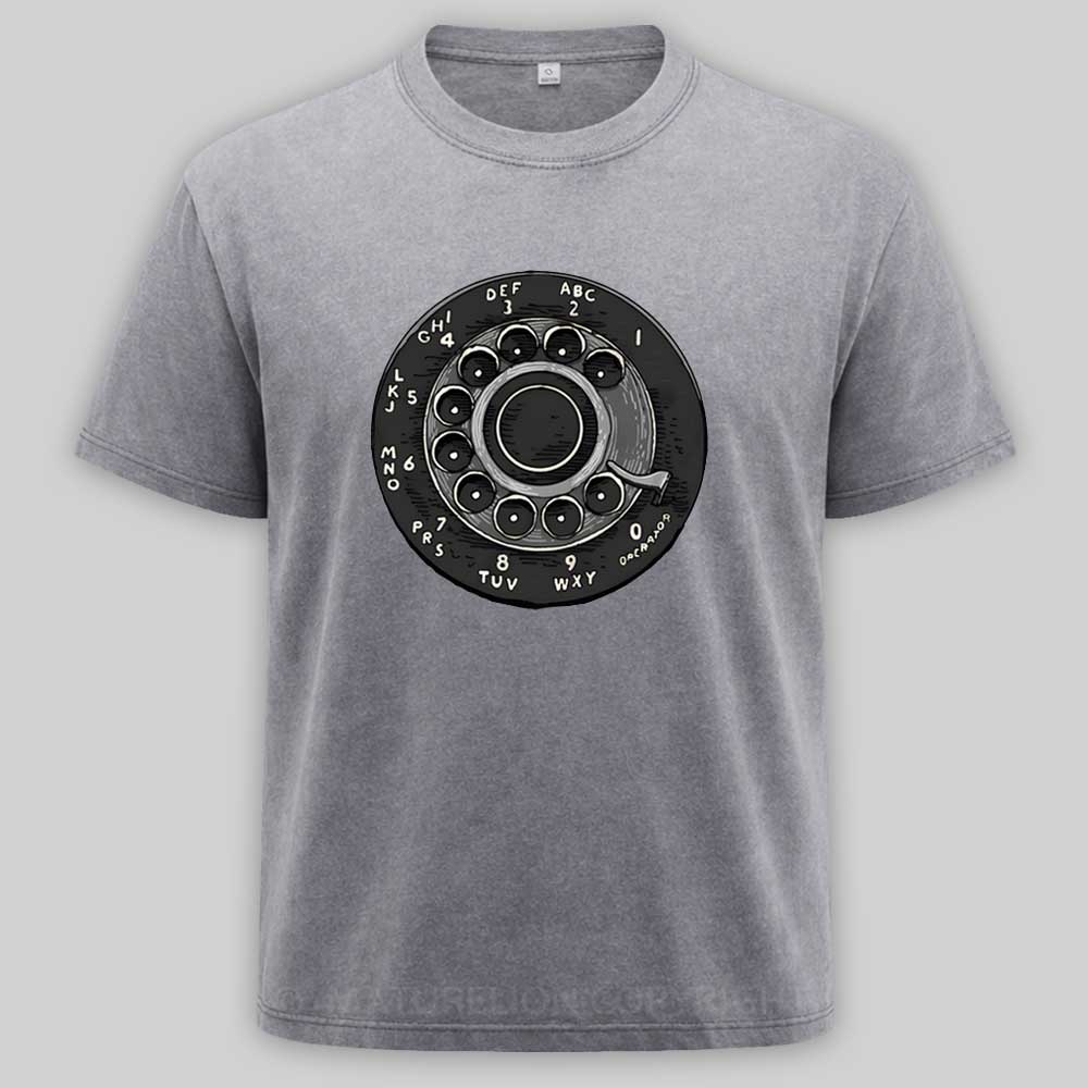 Maturelion Retro Rotary Dial Phone Washed T-shirt