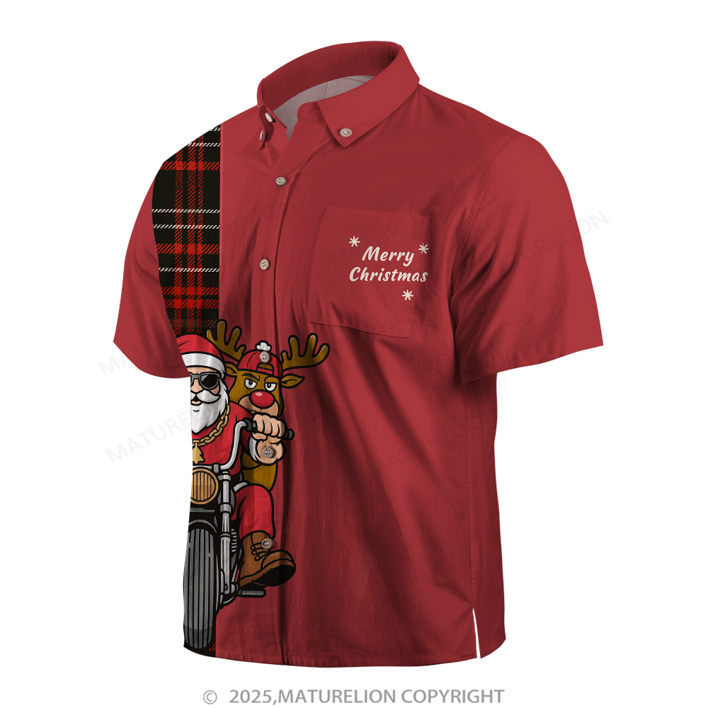 Maturelion Christmas Hawaiian Shirt Santa Riding Motorcycle Hawaiian Shirt