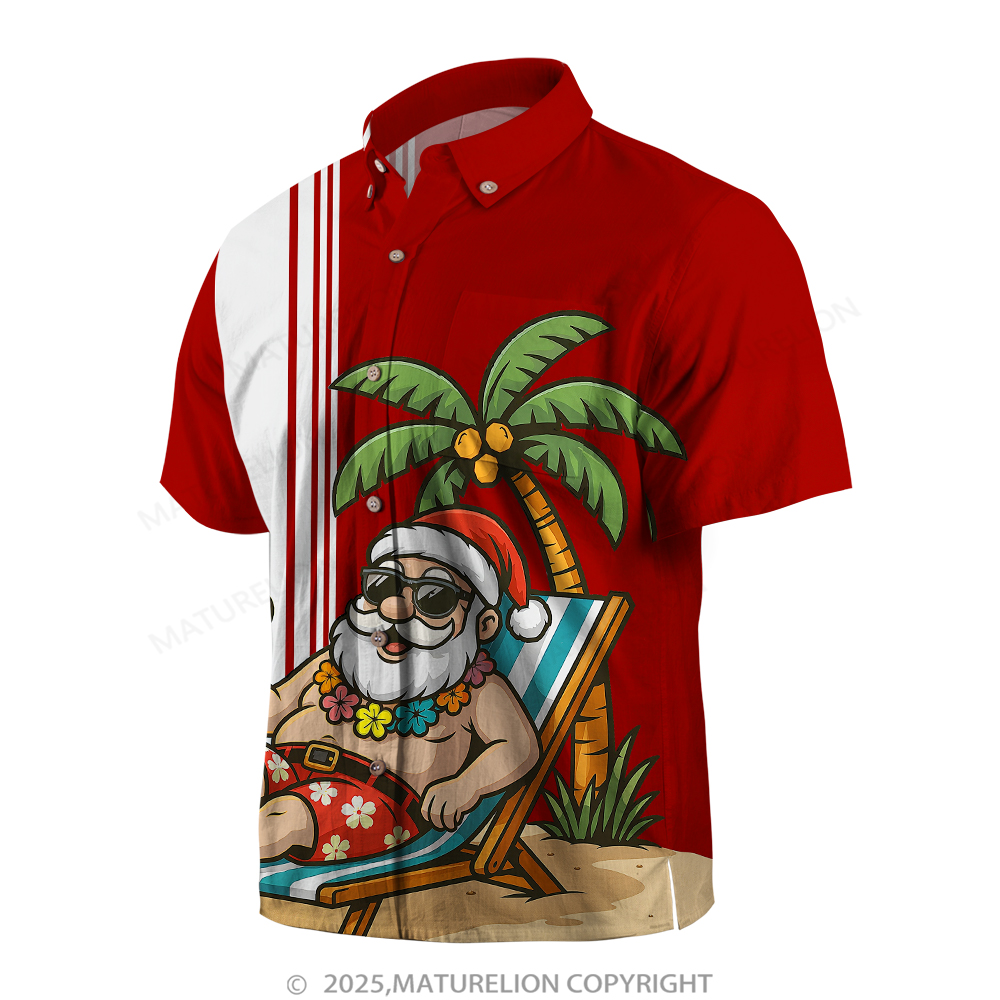 Maturelion Christmas Hawaiian Shirt Santa Riding Motorcycle Hawaiian Shirt