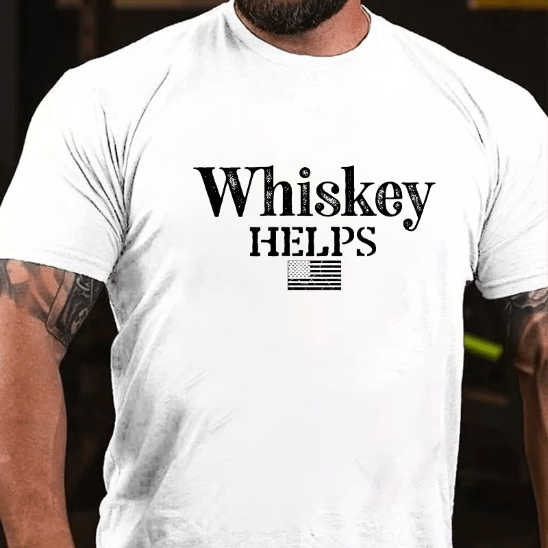 Whiskey Helps USA Flag Cotton T-shirt (Free Customization)-Maturelion