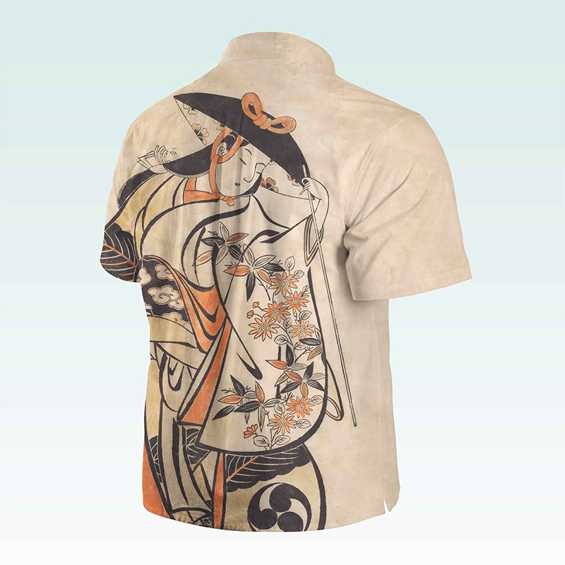 Maturelion Men's Button Pocket ShirtGintama Print Button Down Short Sleeve Shirt