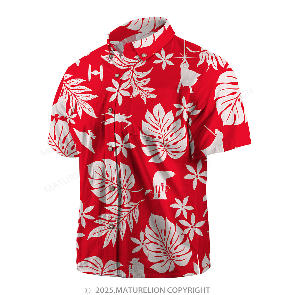 Maturelion Men's Hawaiian Shirt Red White Tropical Silhouette Hawaiian Shirt
