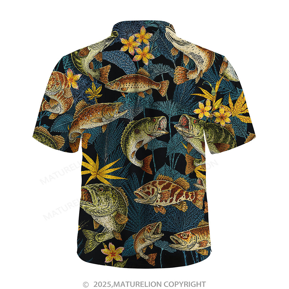 Maturelion Men's Hawaiian Shirt Black Tropical Fish Print Hawaiian Shirt