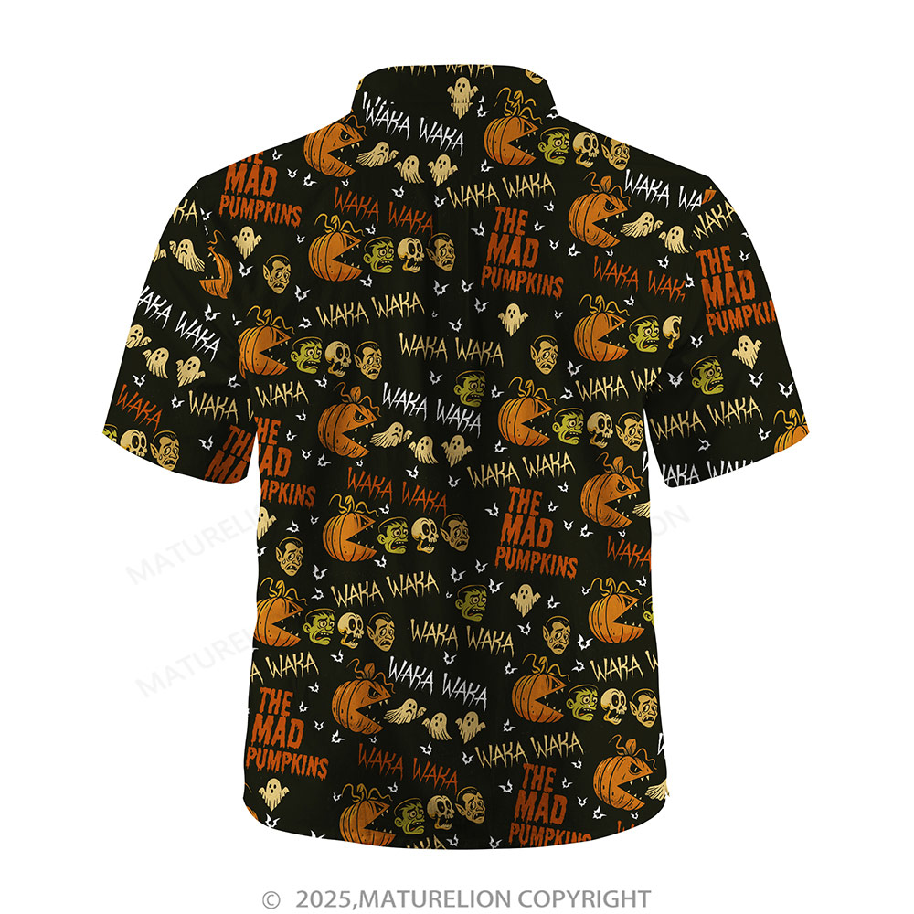 Maturelion Halloween Hawaiian Shirt Ghost & Pumpkin Print Hawaiian Shirt